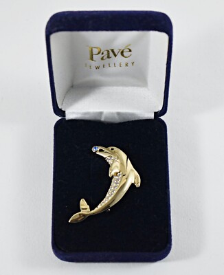 PAVE JUWELIER GOLDFARBENE & KRISTALL DELFIN BROSCHE ABZEICHEN