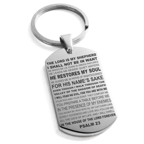 Stainless Steel Psalm 23 Lord Is My Sheperd Mens Dog Tag Necklace or Keychain - Picture 6 of 9
