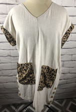 Umgee Womens Size S Tan/Leopard Print Short Sleeve Dress Button Details