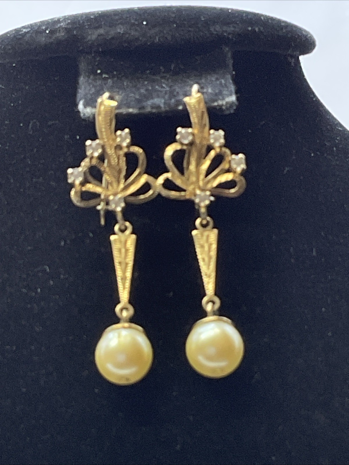 DANGLE DROP Earrings Solid Diamond Cut 10K Yellow… - image 7