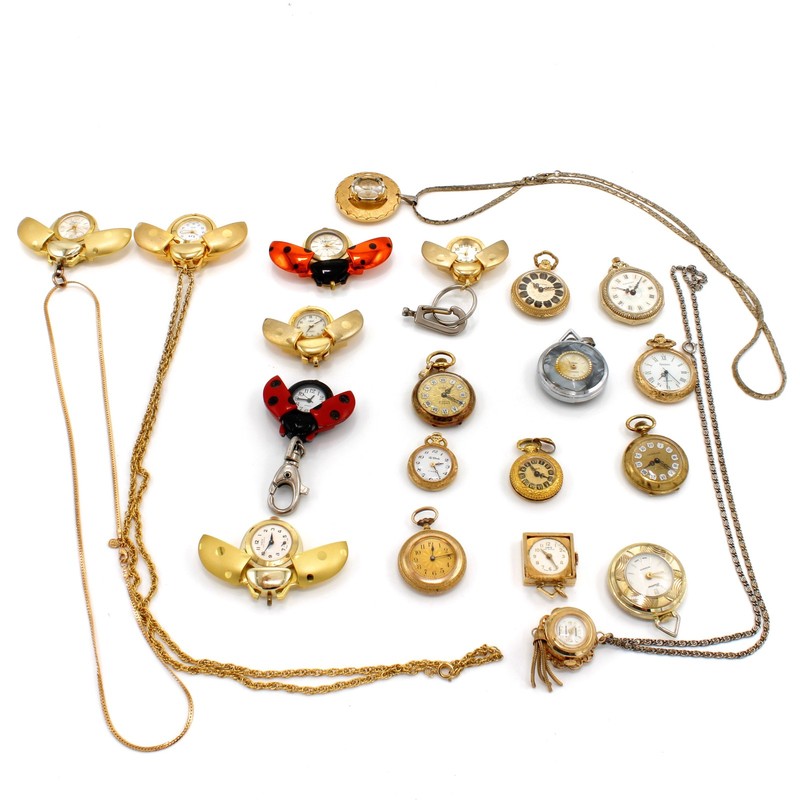 Vintage 7j-17j Quartz Manual Women's Lady Bug Pocket Watches Lot of 20 #WB5450-1