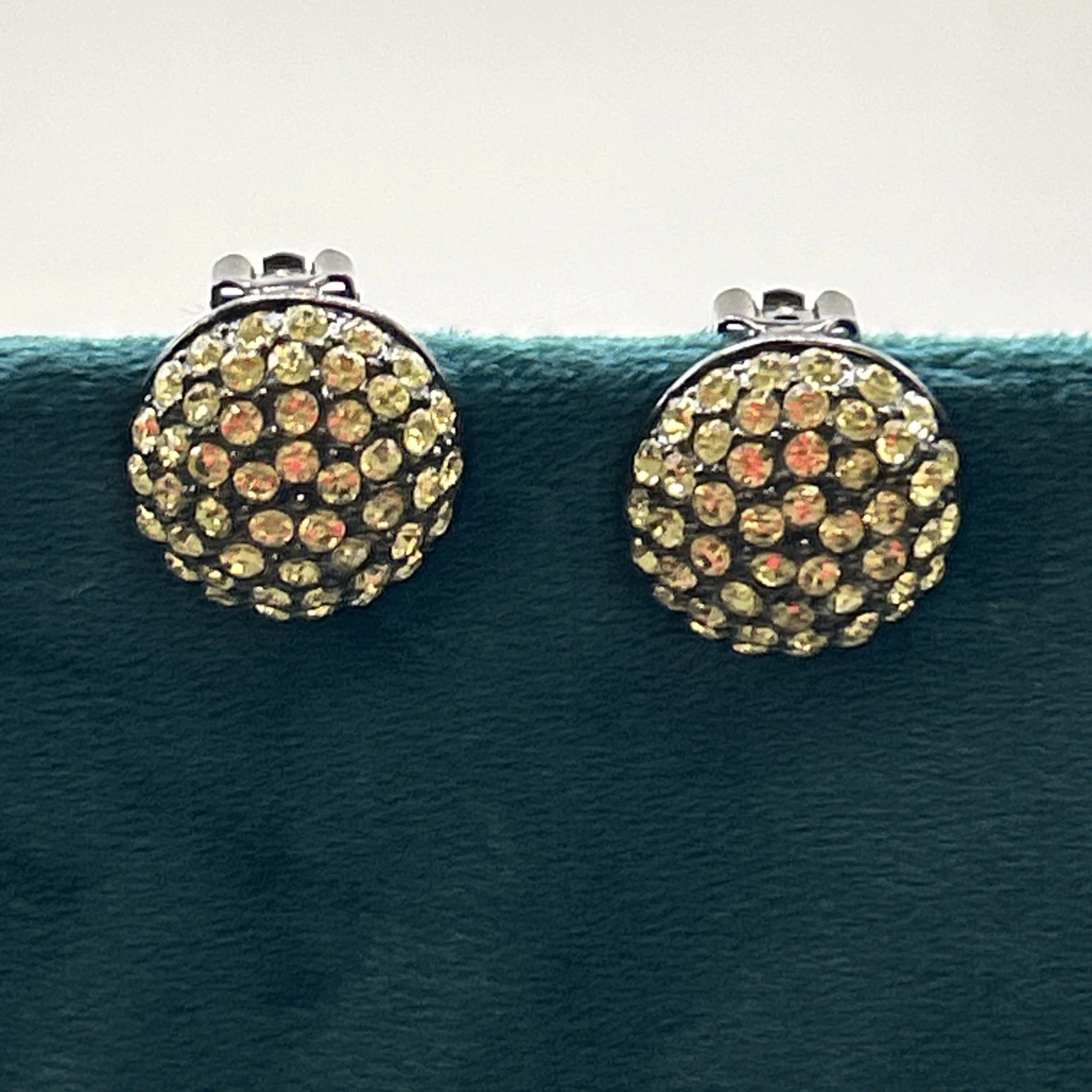 Boucle D’oreille vintage fantaisie Cercle Noir Strass Jaune Clips