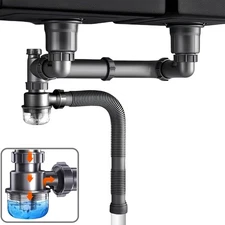 Expandable Flexible 1¼" & 1½" Double Sink Pipe Kit Anti-Odor Drain All-In-One