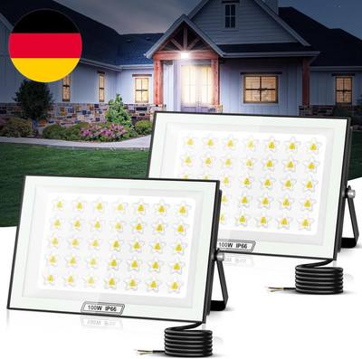 100W LED Strahler Außen, 10000LM Superhell, 6500K Kaltweiß Außenstrahler, LED Fl