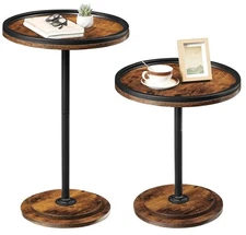 NEW - Small Coffee Table Set of 2, Round Coffee Side Table with Wooden Pedestal