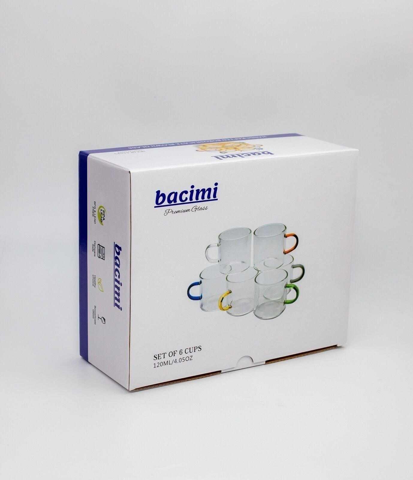 Bacimi Multi-color Borosilicate Clear Glass Espresso cups 120ML/4oz, Set of 6