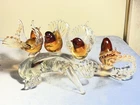 Vintage 1970s Renato Anatra Murano Signed Glass Birds on Branch Amber