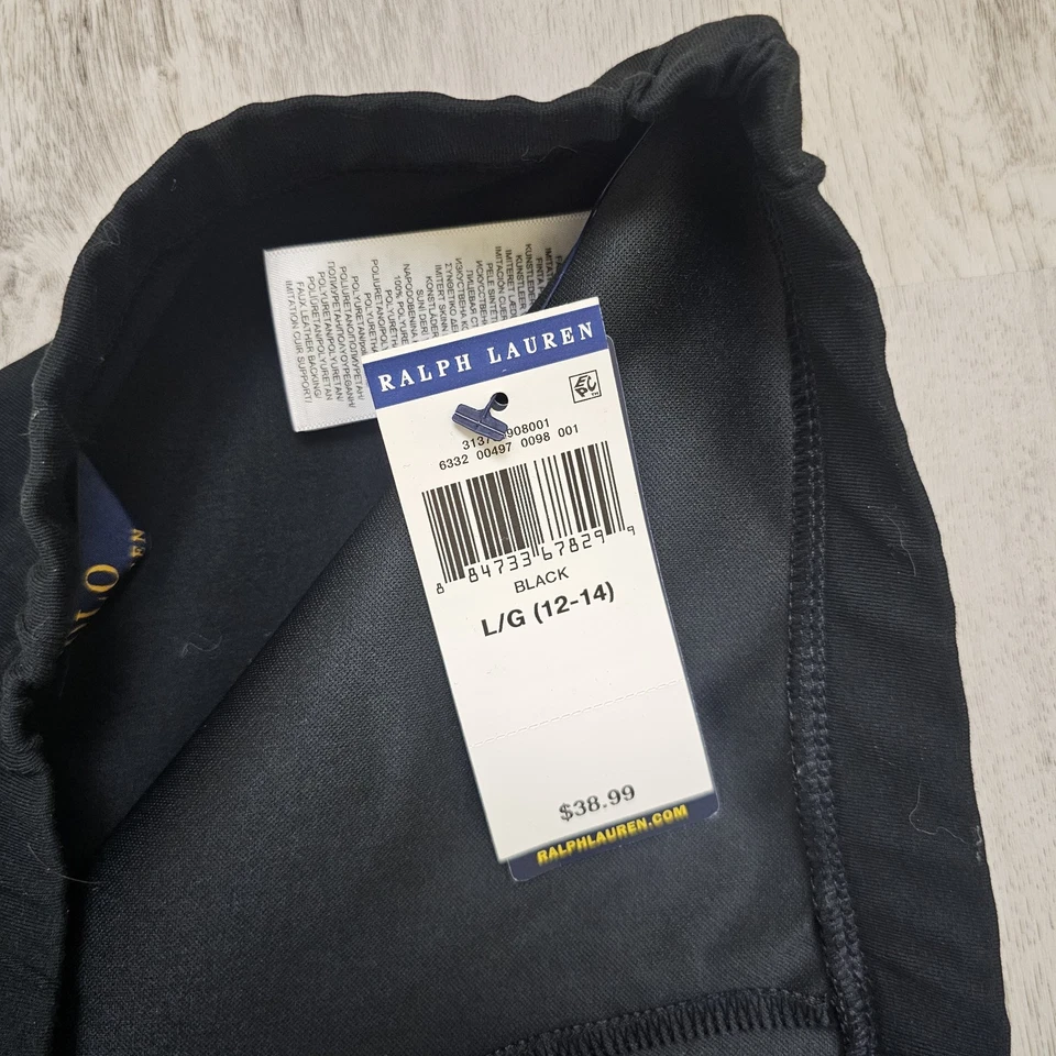 Nuevo Polo Ralph Lauren Juvenil Dos Tonos Cuero Negro Leggings Grandes Foto 4 de 4