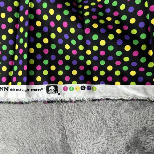 Joann Fabric Black Polka Dot Quilting Fabric 5 Yards Neon Green Yellow Purple Pi - Picture 4 of 7