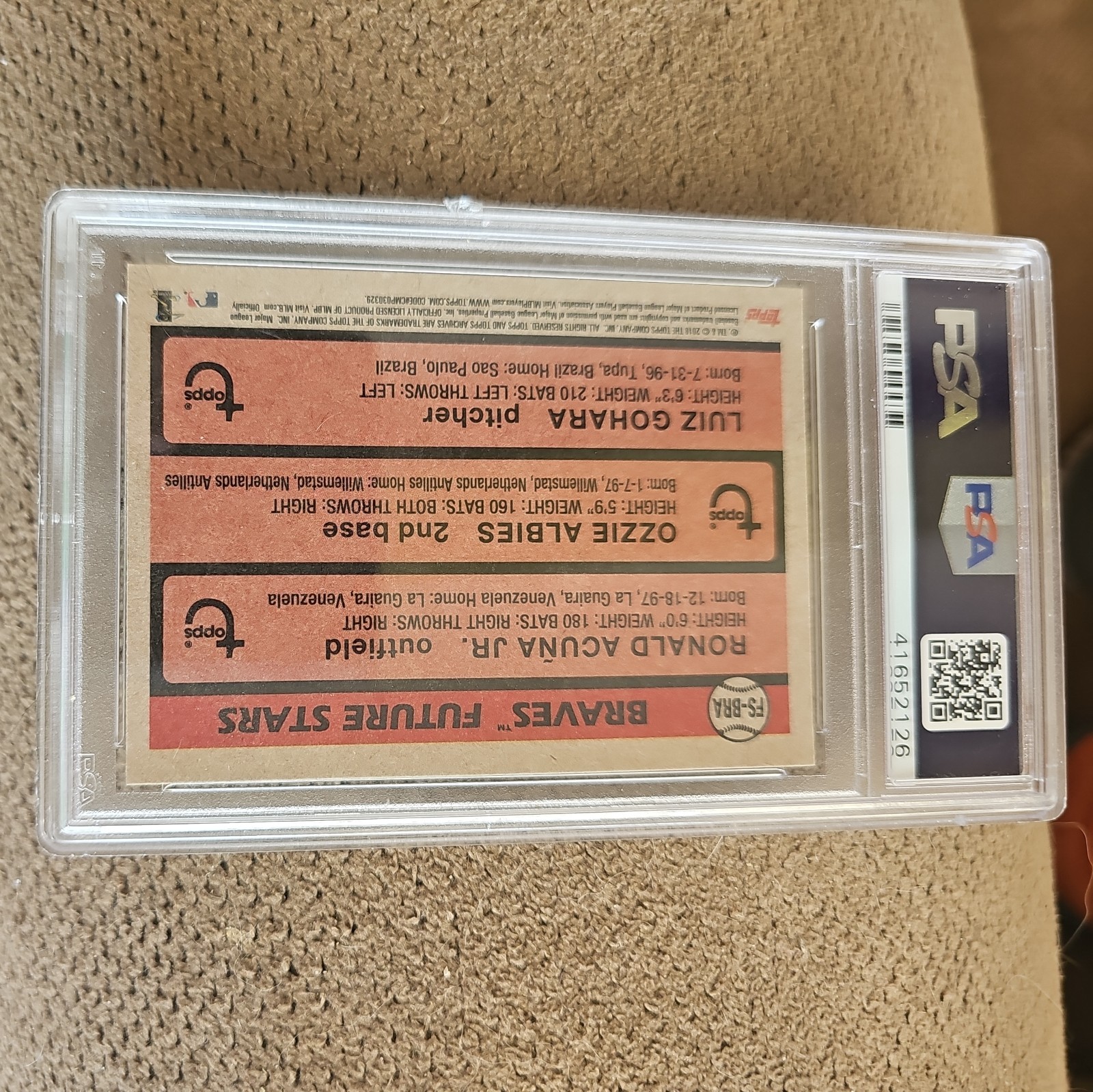 2018 Topps Archives Ozzie Albies Ronald Acuna Jr. Gohara 1981 RC #FS-BRA PSA 10 view 3