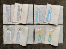 Vintage Cocktail Napkins Madeira Hand-Embroidered Medieval King Queen Set of 8