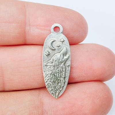 2 Wolf Charms, Double Sided Pendant, Earring Charms 30x12mm G37882