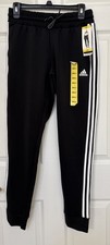 ADIDAS Aeroready Size Small Black /White 3 Stripe Cuffed Women's Track Pants NWT