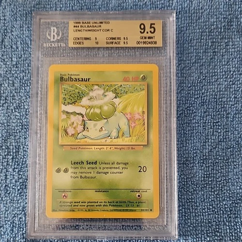 Pokémon Bulbasaur 1999 Base Set Unlimited Beckett 9.5 Card #44/102 Pokémon TCG