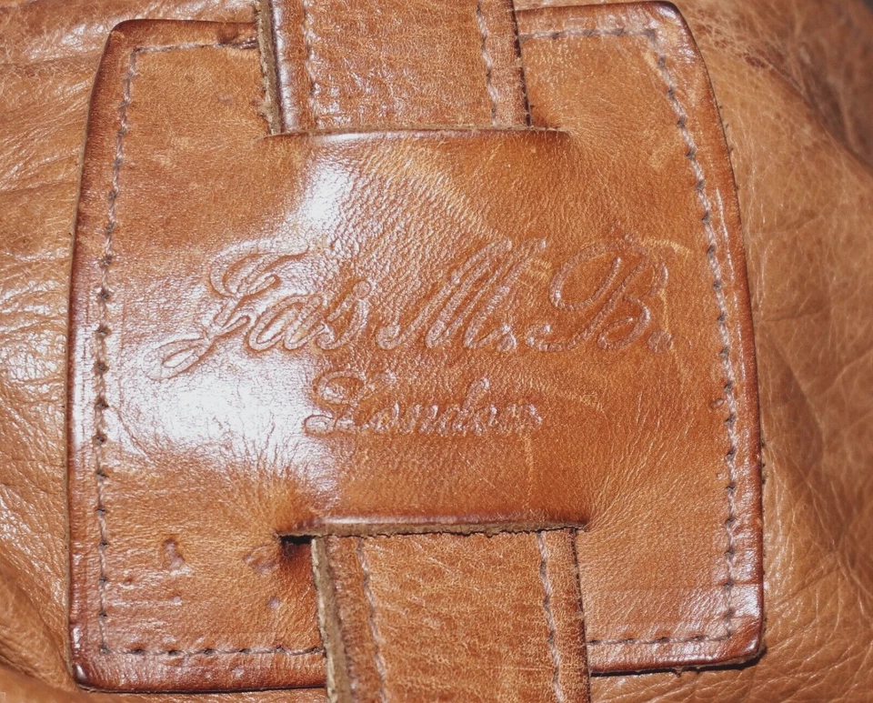 Vintage JAS M.B. Bolsa tote LONDRES couro envelhecido bronzeado desleixada 14x13 - Imagem 3 de 4