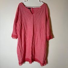 Talbots Woman Petite Coral Pink Linen Blend Crochet Trim V Neck Dress 20WP