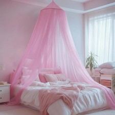 Pink Bed Canopy for Girls,Kids Princess Round Dome Bed Curtain, Dreamy Mosqui...