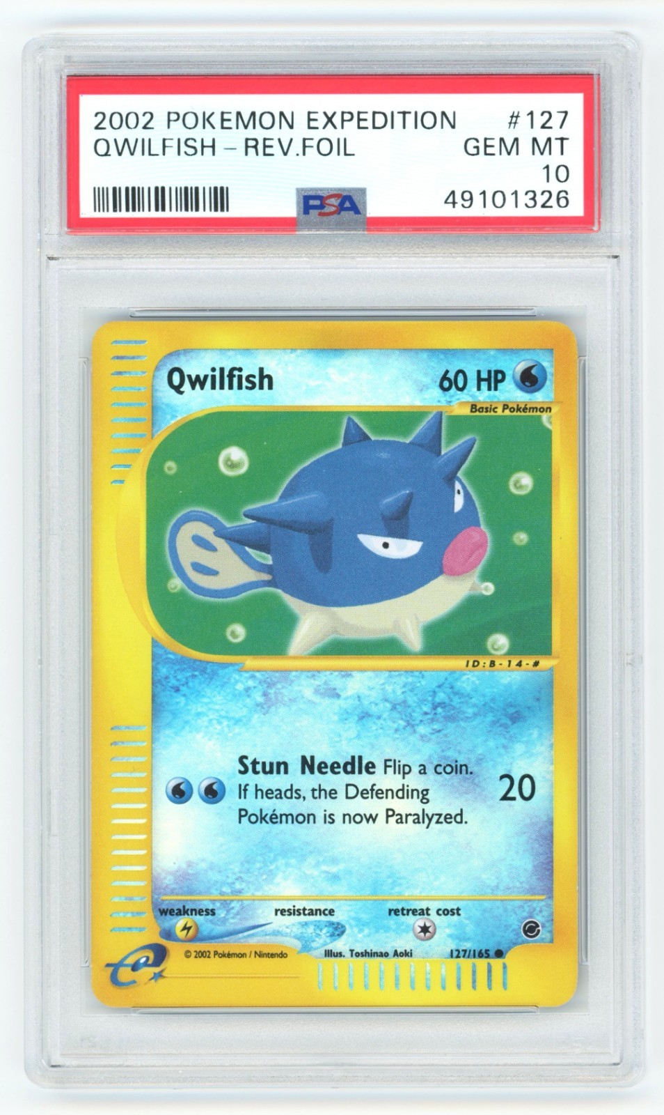 PSA 10 Qwilfish Reverse Holo 127/165 Expedition Pokemon - POP 12