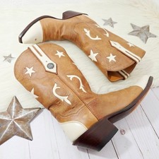 JB Hill custom made western boots tan bone ivory star cutout snip toe size 8.5