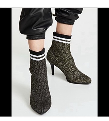 Stuart Weitzman Black Gold Glitter Stretch Pointed Toe Sock Boots Women 5.5