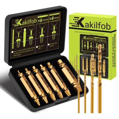 KAKILFOB Damaged Screw Extractor Set, 10Pcs Easy Out Bolt 10 Pieces 
