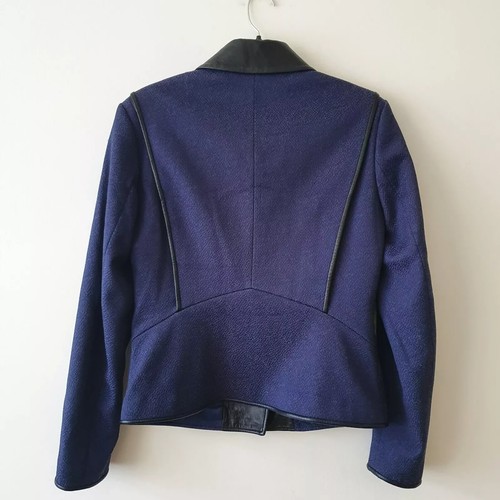 Reiss Blazer Gr. Medium 10 Tulum blau schwarz Lederkragenbesatz gefüttert Jacke