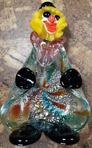 Vintage  Murano Art Glass Clown Ashtray Multicolor Swirl EXCELLENT