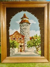 Gobelin Stickbild Handarbeit N&uuml;rnberger Burg in Holz-Eichenrahmen 24 cm x 29 cm