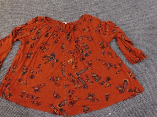 Lucky Brand top 2X Orange floral linen pullover womens geometric modal string - Picture 2 of 14