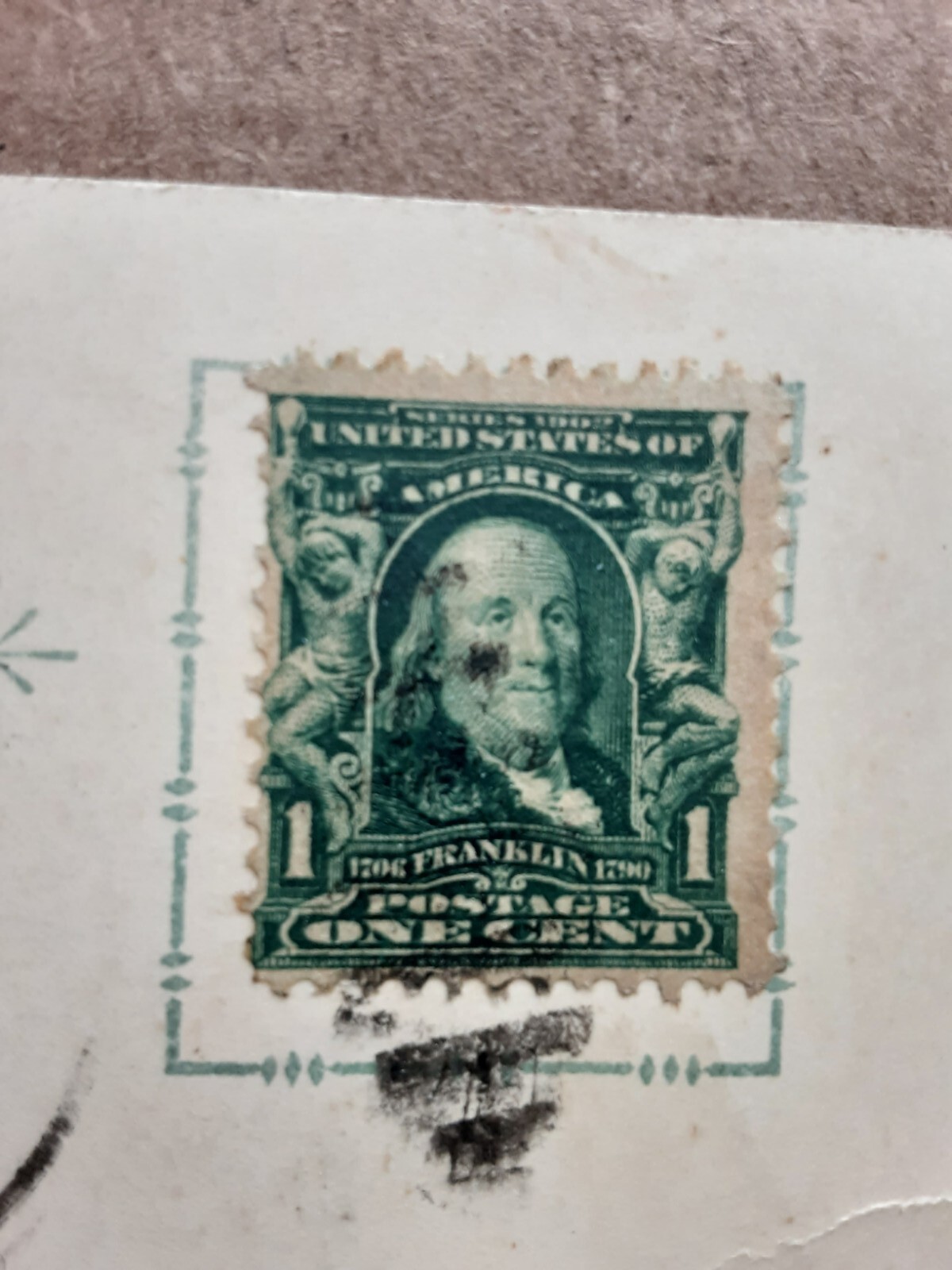 Vintage Benjamin Franklin 1c Stamp Rare w/Vintage Postcard Collectable ...