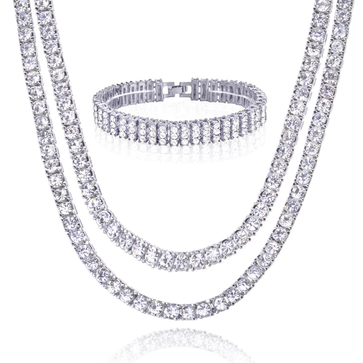 GRA Lab Certified D/VVS1 Moissanite Diamond Tennis Bracelets and Necklaces  set in 18K Gold-plated Sterling Silver 3mm 4mm 5mm 6mm Widths 16