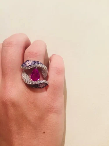 5.36TCW Simulated Pink Ruby & White CZ Unique Style Luxury Bridal Wedding Ring