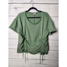 Cato Womens Casual Short Sleeve Ruched Shirt Crew Neck Navy Green Size XL