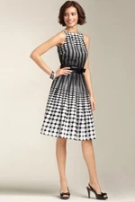 Talbots Black White Oval Dots Fit & Flare Midi Sleeveless Lined Dress 6 NEW NWT