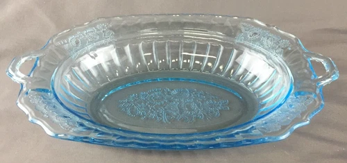 Vintage Anchor Hocking Glass Mayfair Blue 11" Oval Vegetable Serving Bowl Dish