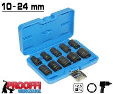 10 tlg KRAFT Power Schlagschrauber Stecknuss Satz 10 - 24mm 6-Kant Kurz BGS 5205
