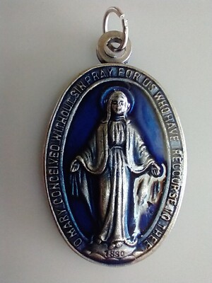 Vintage Catholic Blue Enamel Large Miraculous Medal Mary Religious ...