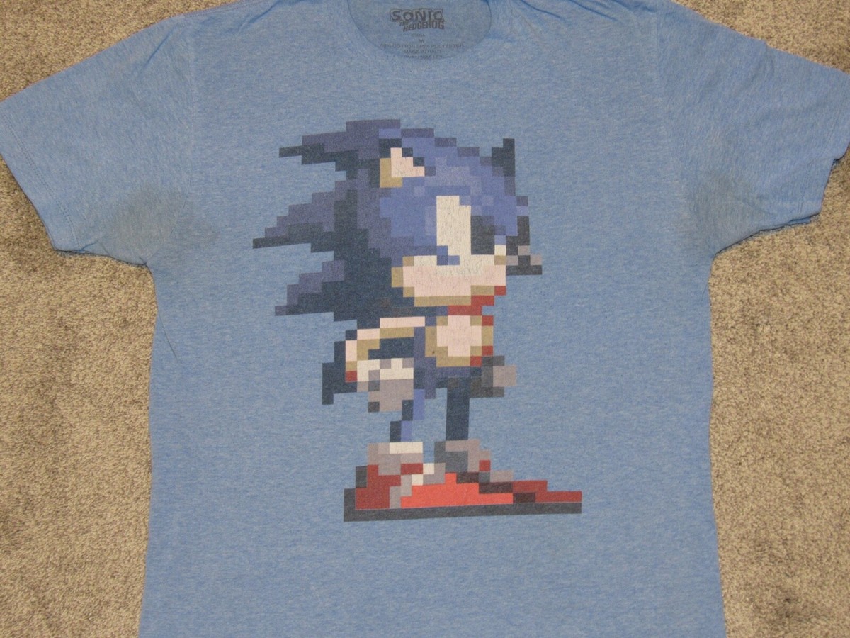 SONIC The Hedgehog Pixelated T-SHIRT Mens MED Big Huge Print