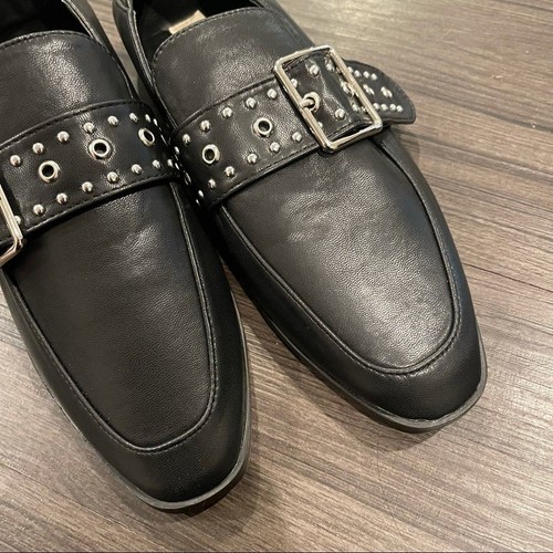 New Vintage Havana Maureen Black Leather Studded Buckle Slip On Loafers Shoes - Picture 6 of 11