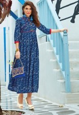 Royal Blue Printed Cotton Kurti/ Dress. Size Medium. New. Free Shipping.