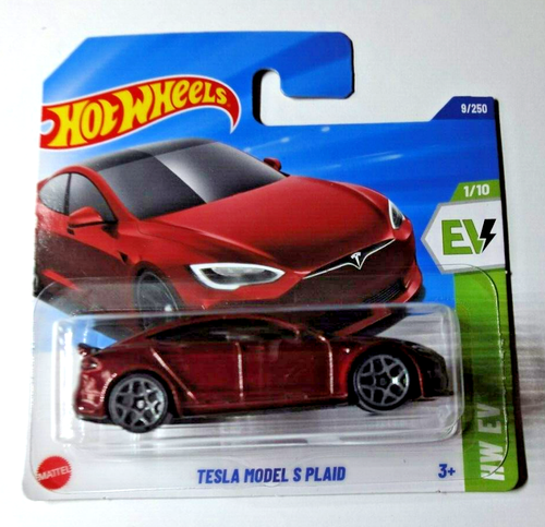 Hot Wheels Tesla Model S Plaid 1/64 – Edición 2025 Rojo Con Protector Frikimonkey, Short Card, Coche Coleccionable Para Adultos Y Niños