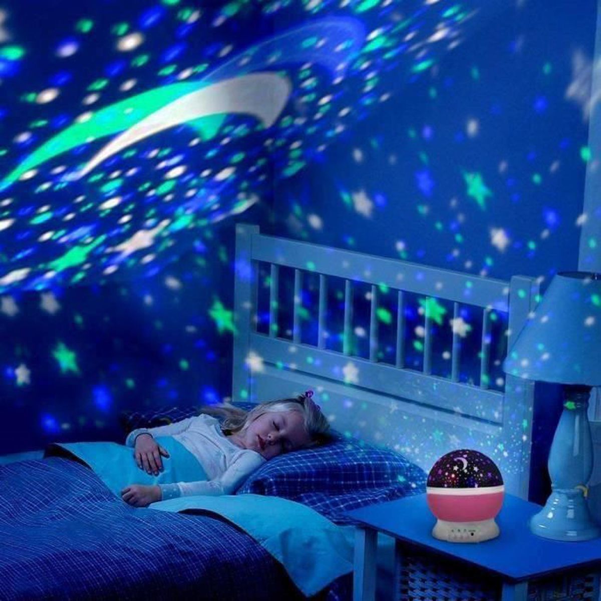 Lámpara LED de proyección luz de noche bebé niño estrella Rotation 360o rosa