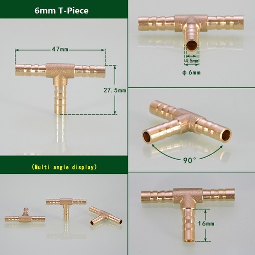 Brass Barbed Hose Joiner Splitter Connector Air Fuel Water Gas Pipe Tubing6-19mm - Picture 20 of 30