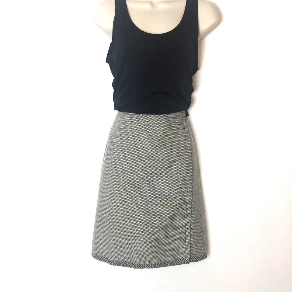 Falda envolvente Kenneth Cole NY gris tejida mezcla de lana cierre de cuero talla 2 Foto 4 de 4