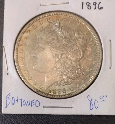 1896-P Uncirculated Morgan Silver Dollar Heavy Blue And Red Natural Toning