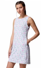 Columbia Chill River UPF 50 Active Sheath Dress White Hibiscus Size Large