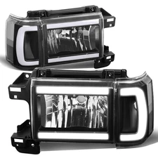 For 1987-1991 F150 Bronco Black Housing Clear Corner LED DRL Headlight Headlamp