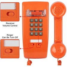 Classic Orange Wall Phone, Loud Mechanical Ring-