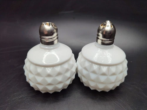 Vintage Made in Japan Milk Glass Diamond Point Individual Salt and Pepper Shaker