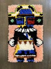 Vintage 70s Handmade Kachina Latch Hook Wall Hanging Rug Native American Art